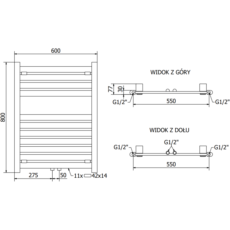 Mexen Uran radiateur de salle de bain 800 x 600 mm, 336 W, chrome - W105-0800-600-00-01