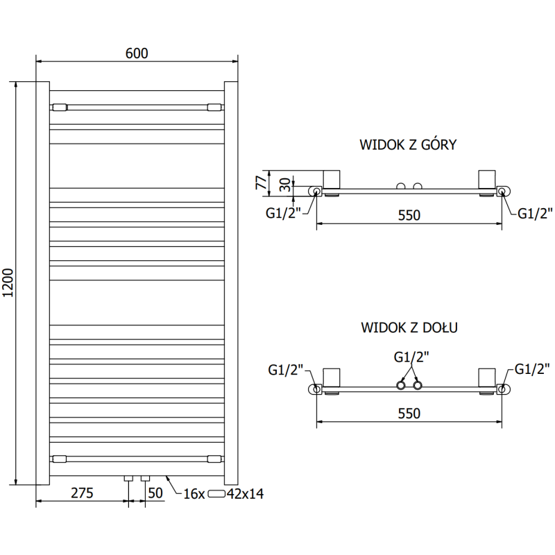 Mexen Uran radiateur de salle de bain 1200 x 600 mm, 492 W, chrome - W105-1200-600-00-01