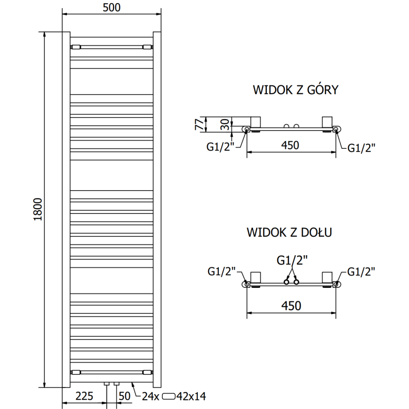 Mexen Uran radiateur de salle de bains 1800 x 500 mm, 633 W, chrome - W105-1800-500-00-01