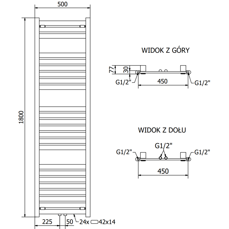 Mexen Uran radiateur de salle de bain 1800 x 500 mm, 801 W, anthracite - W105-1800-500-00-66
