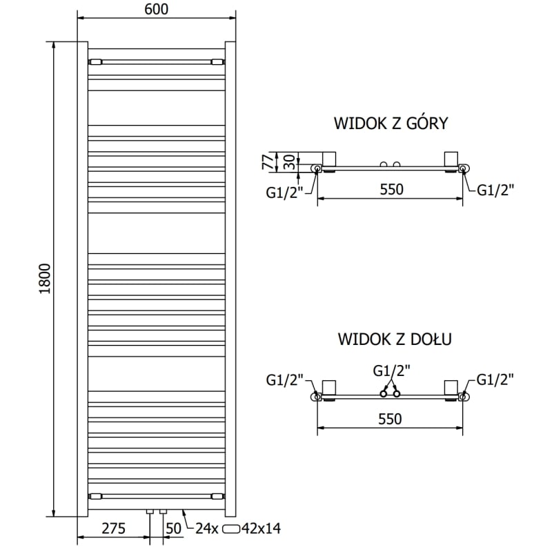 Mexen Uran radiateur de salle de bain 1800 x 600 mm, 738 W, chrome - W105-1800-600-00-01