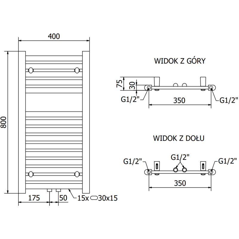 Mexen Hades radiateur salle de bain 800 x 400 mm, 320 W, anthracite - W104-0800-400-00-66