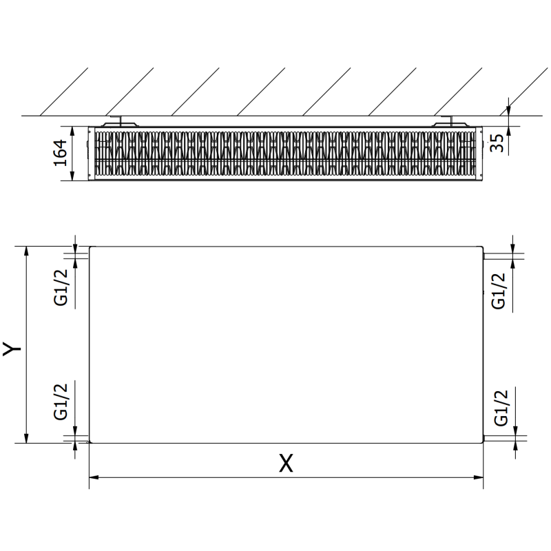 Mexen Flat CF33 radiateur à plaques 300 x 1000 mm, raccordement latéral, 1240 W, noir - W433F-030-100-70