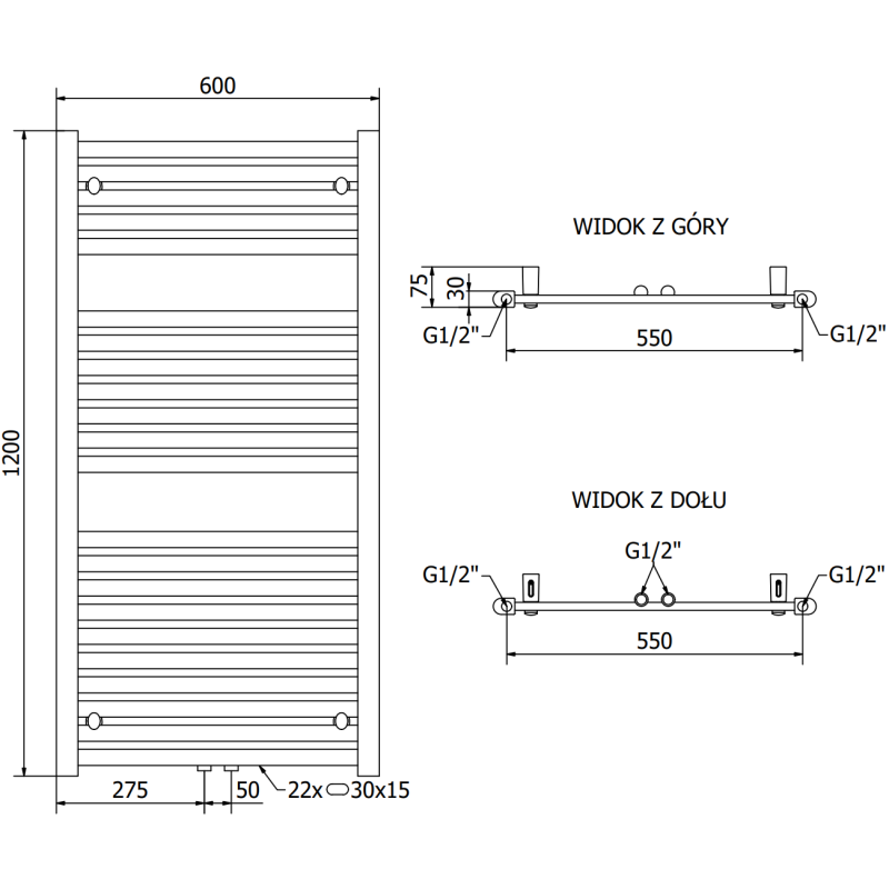 Mexen Hades radiateur de salle de bain 1200 x 600 mm, 667 W, anthracite - W104-1200-600-00-66