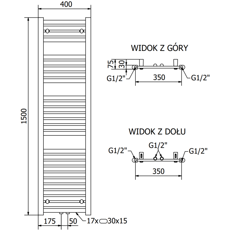 Mexen Hades radiateur de salle de bain 1500 x 400 mm, 461 W, chromé - W104-1500-400-00-01