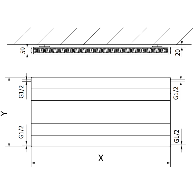 Mexen Line CL11 radiateur à plaques 500 x 1600 mm, raccordement latéral, 1092 W, noir - W411L-050-160-70