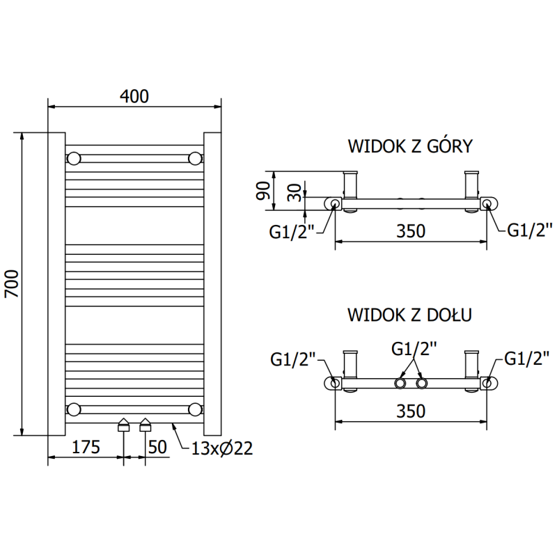 Mexen Mars radiateur de salle de bain 700 x 400 mm, 188 W, chromé - W110-0700-400-00-01