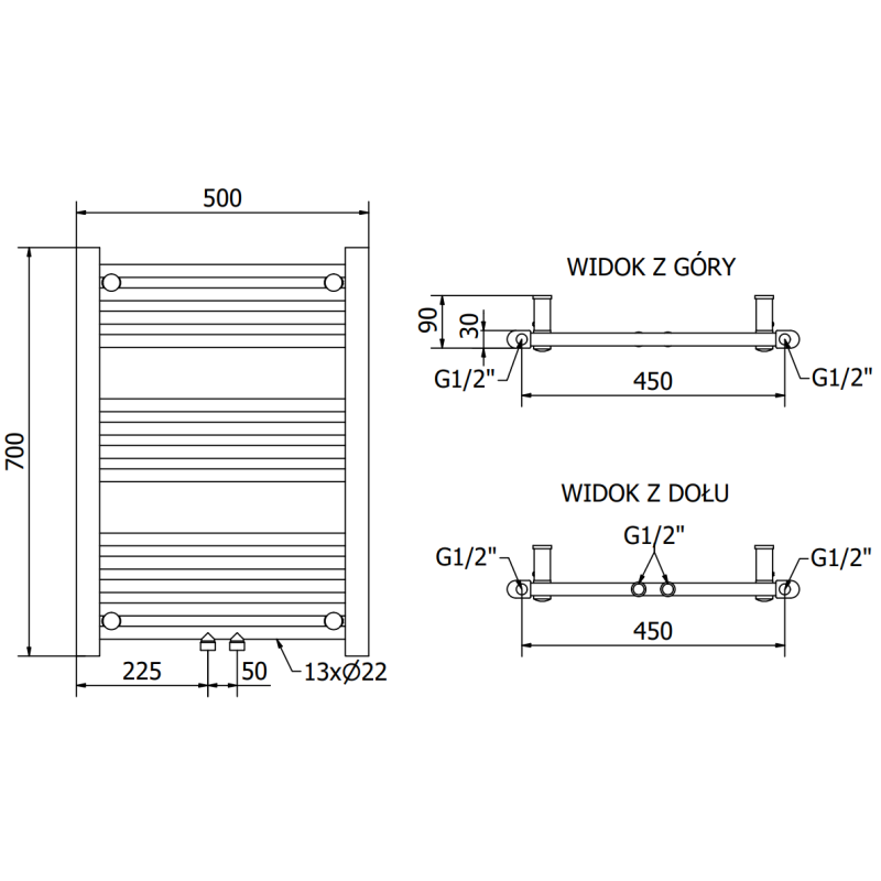 Mexen Mars radiateur de salle de bains 700 x 500 mm, 224 W, chrome - W110-0700-500-00-01