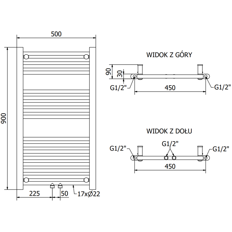 Mexen Mars radiateur de salle de bains 900 x 500 mm, 370 W, anthracite - W110-0900-500-00-66