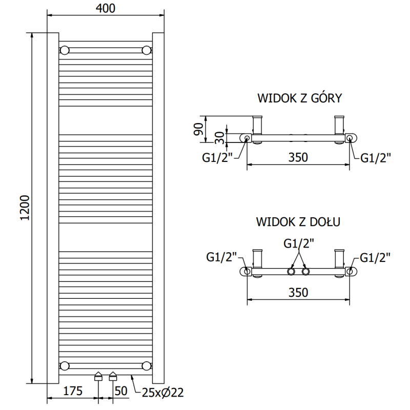 Mexen Mars radiateur de salle de bains 1200 x 400 mm, 346 W, chrome - W110-1200-400-00-01