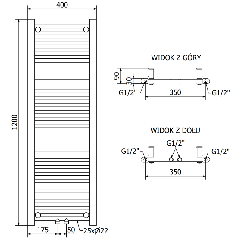 Mexen Mars radiateur de salle de bain 1200 x 400 mm, 439 W, anthracite - W110-1200-400-00-66