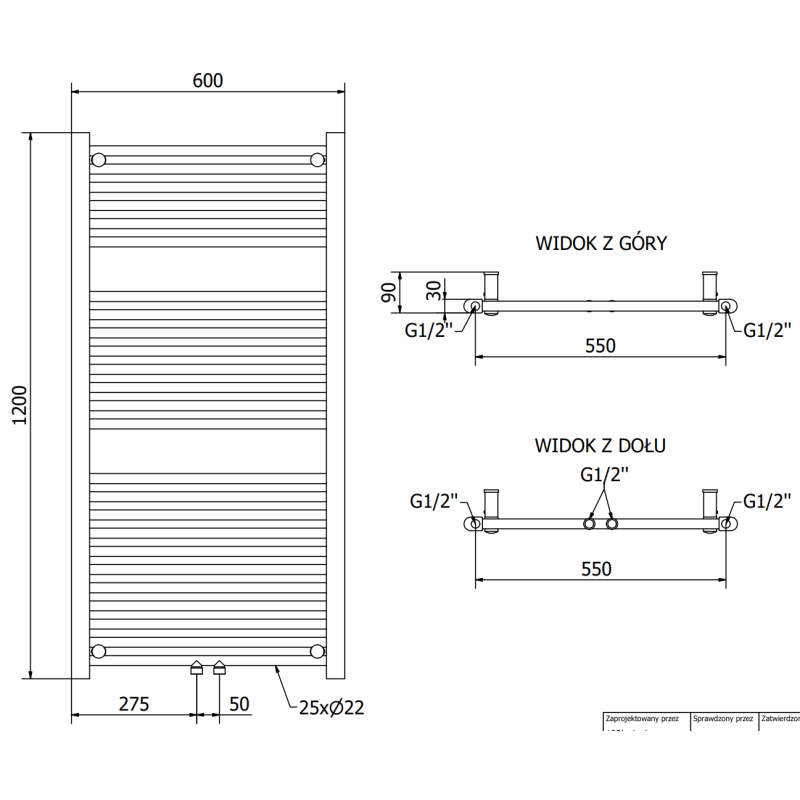 Mexen Mars radiateur de salle de bain 1200 x 600 mm, 487 W, chrome - W110-1200-600-00-01