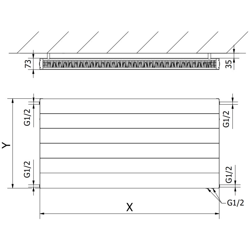 Mexen Line CVL21 radiateur plat 600 x 400 mm, raccordement inférieur, 484 W, noir - W621L-060-040-70