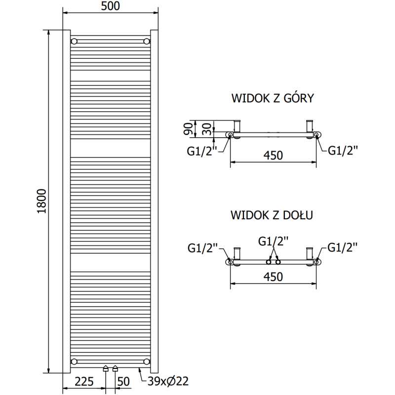 Mexen Mars radiateur de salle de bain 1800 x 500 mm, 814 W, anthracite - W110-1800-500-00-66