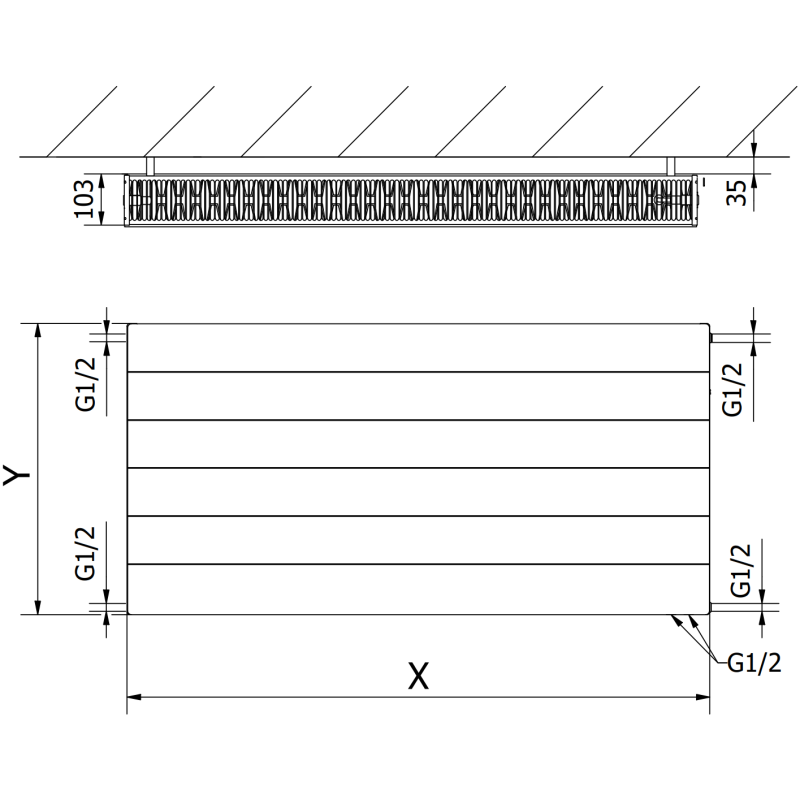 Mexen Line CVL22 radiateur panneau 600 x 1200 mm, raccordement inférieur, 1899 W, noir - W622L-060-120-70