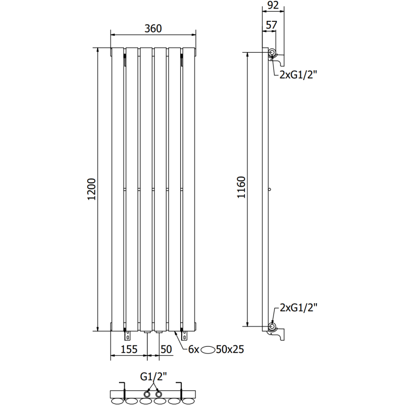 Mexen Oregon radiateur décoratif 1200 x 360 mm, 417 W, anthracite - W202-1200-350-00-66