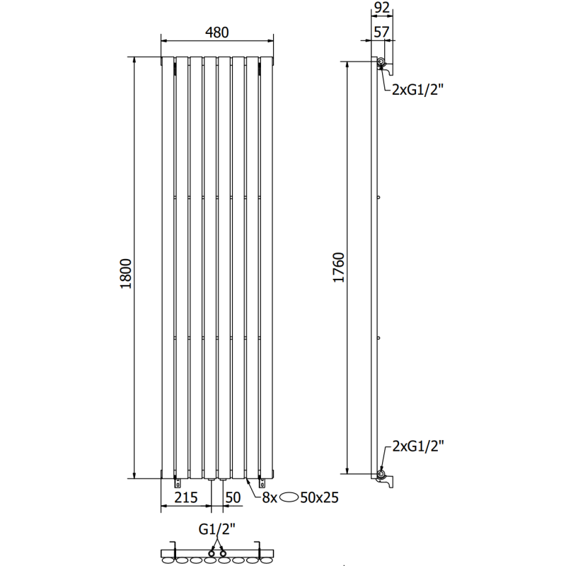 Mexen Oregon radiateur décoratif 1800 x 480 mm, 805 W, anthracite - W202-1800-490-00-66