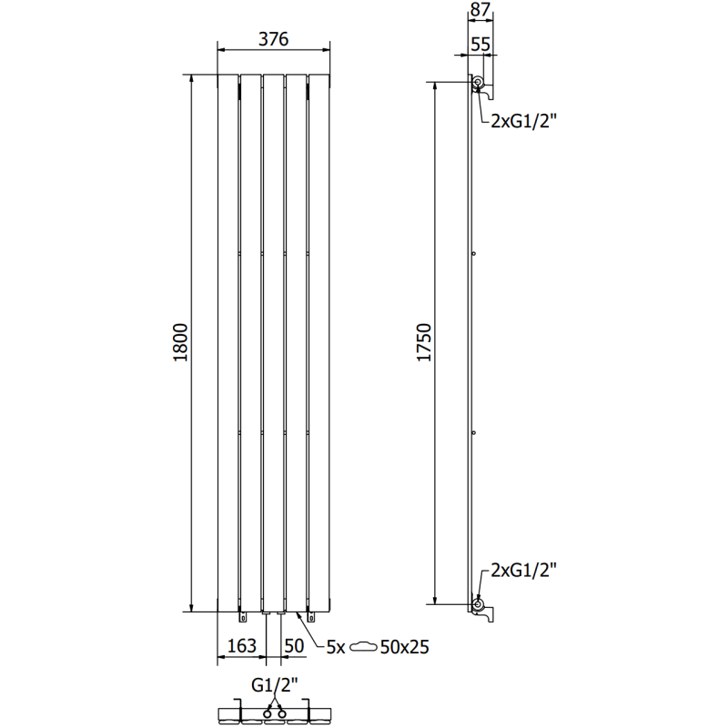 Mexen Boston radiateur décoratif 1800 x 376 mm, 740 W, anthracite - W213-1800-376-01-66