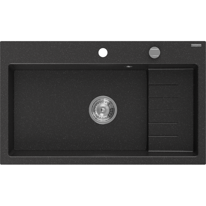 Mexen Omar évier en granit 1 bac 800 x 480 mm, noir/métallisé argenté, siphon chromé - 6520801005-73