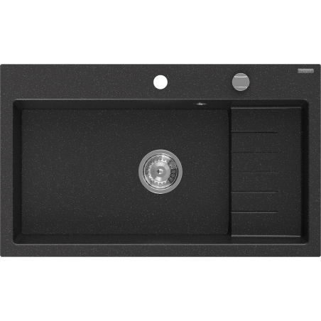 Mexen Omar évier en granit 1 bac 800 x 480 mm, noir/métallisé argenté, siphon chromé - 6520801005-73