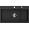 Mexen Omar évier en granit 1 bac 800 x 480 mm, noir/argent métallisé, siphon chromé - 6520801005-73