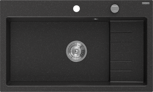 Mexen Omar évier en granit 1 bac 800 x 480 mm, noir/argent métallisé, siphon chromé - 6520801005-73