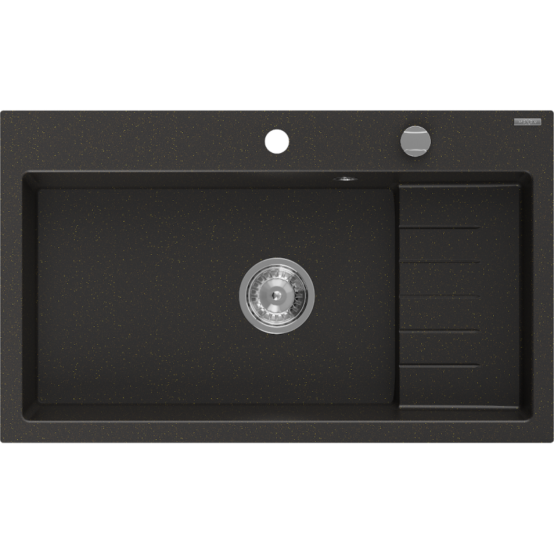 Mexen Omar évier en granit 1 bac 800 x 480 mm, noir/doré métallisé, siphon chromé - 6520801005-75