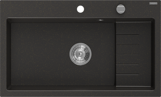 Mexen Omar évier en granit 1 cuve 800 x 480 mm, noir/or métallique, siphon chromé - 6520801005-75