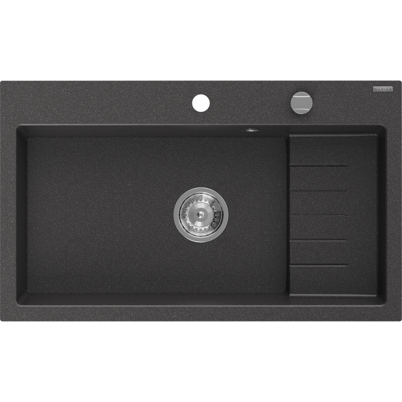 Mexen Omar évier en granit 1 bac 800 x 480 mm, noir moucheté, siphon chromé - 6520801005-76