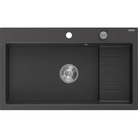 Mexen Omar évier en granit 1 bac 800 x 480 mm, noir moucheté, siphon chromé - 6520801005-76
