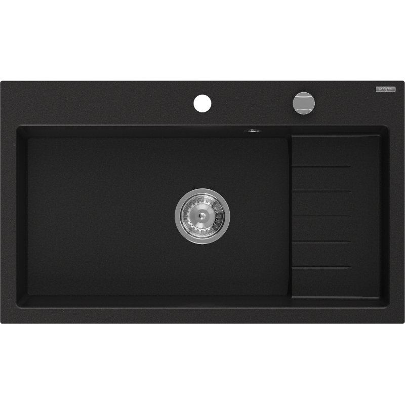 Mexen Omar évier en granit 1 bac 800 x 480 mm, noir, siphon chromé - 6520801005-77