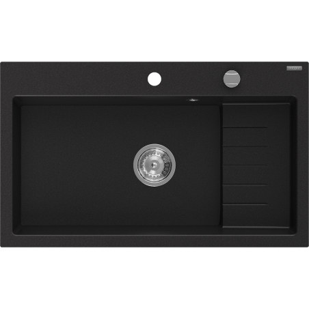 Mexen Omar Évier en granit à 1 bac 800 x 480 mm, noir, siphon chromé - 6520801005-77