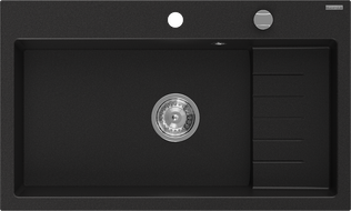 Mexen Omar Évier en granit à 1 bac 800 x 480 mm, noir, siphon chromé - 6520801005-77