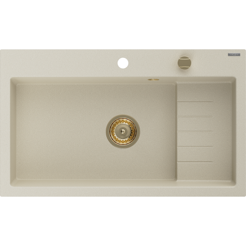 Mexen Omar évier en granit 1 bac 800 x 480 mm, beige, siphon doré - 6520801005-69-G
