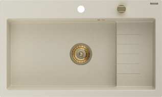 Mexen Omar évier en granit 1 bac 800 x 480 mm, beige, siphon doré - 6520801005-69-G