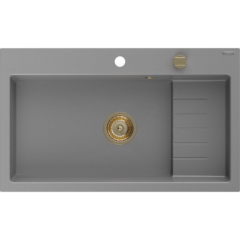 Mélangeur Mexen Omar évier de cuisine en granit à 1 bac 800 x 480 mm, gris, siphon doré - 6520801005-71-G