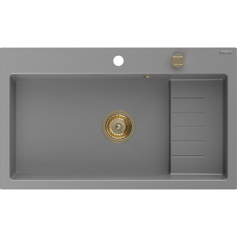 Mexen Omar évier en granit 1 cuve 800 x 480 mm, gris, siphon doré - 6520801005-71-G