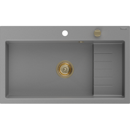 Mexen Omar évier en granit 1 cuve 800 x 480 mm, gris, siphon doré - 6520801005-71-G