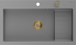 Mélangeur Mexen Omar évier de cuisine en granit à 1 bac 800 x 480 mm, gris, siphon doré - 6520801005-71-G