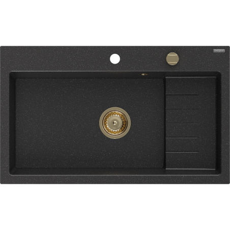 Mexen Omar évier en granit 1 bac 800 x 480 mm, noir/argent métallisé, siphon doré - 6520801005-73-G