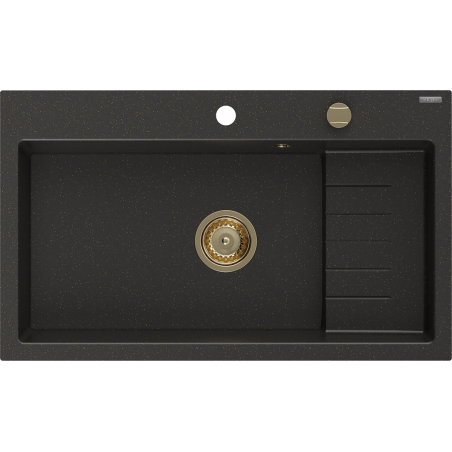 Mexen Omar évier en granit 1-bac 800 x 480 mm, noir/doré métallisé, siphon doré - 6520801005-75-G