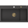 Mexen Omar évier en granit 1 bac 800 x 480 mm, noir moucheté, siphon doré - 6520801005-76-G