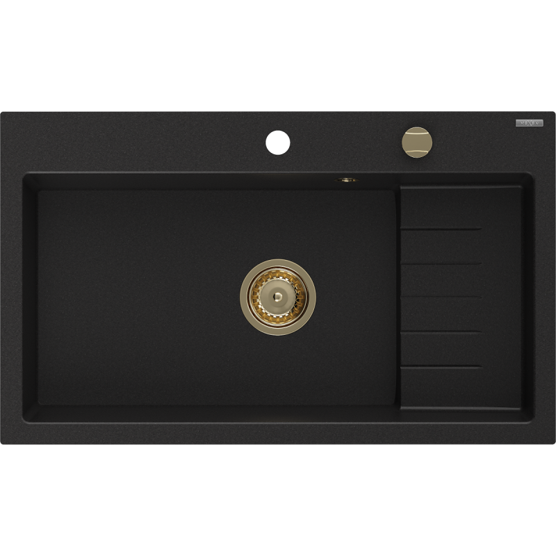 Mexen Omar évier granit 1-cuisson 800 x 480 mm, noir, siphon doré - 6520801005-77-G