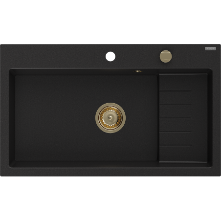 Mexen Omar évier granit 1-cuisson 800 x 480 mm, noir, siphon doré - 6520801005-77-G