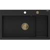 Mexen Omar évier en granit 1 bac 800 x 480 mm, noir, siphon doré - 6520801005-77-G
