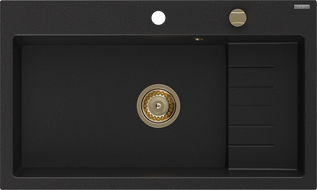 Mexen Omar évier en granit 1 bac 800 x 480 mm, noir, siphon doré - 6520801005-77-G