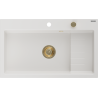 Mexen Omar évier de cuisine en granit 1 bac 800 x 480 mm, blanc, siphon doré - 6520801005-20-G