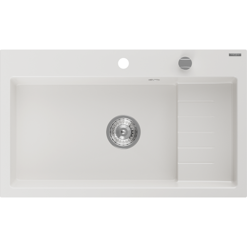 Mexen Omar évier en granit 1 bac 800 x 480 mm, blanc, siphon chromé - 6520801005-20