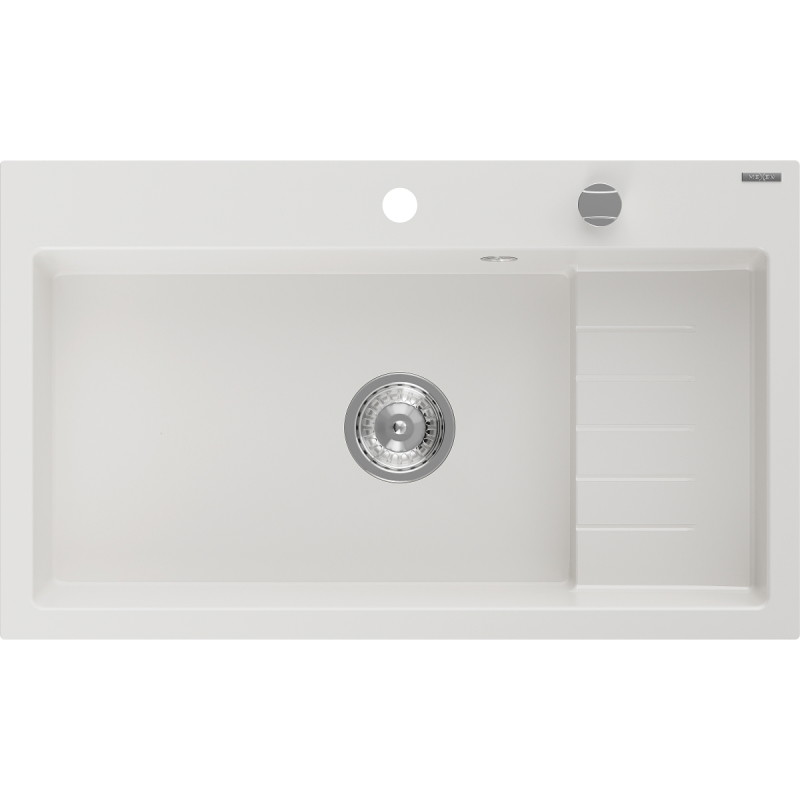 Mexen Omar évier en granit à 1 bac 800 x 480 mm, blanc, siphon chromé - 6520801005-20