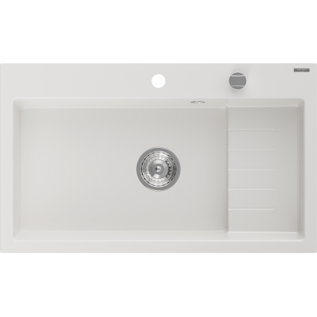 Mexen Omar évier en granit 1 bac 800 x 480 mm, blanc, siphon chromé - 6520801005-20
